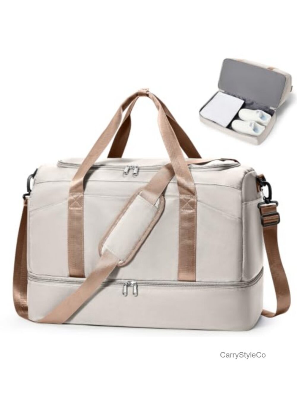 Large Travel Duffel Bag with Shoe Compartment & Wet Pocket, Carry-On Weekender